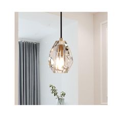 Marca: Lamparko Pequeñas luces colgantes de cristal, lámpara colgante redonda individual de techo, modernas lámparas de latón con forma de gota de llu