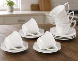 White Ceramic Tea Cup and Saucer Set 12pc