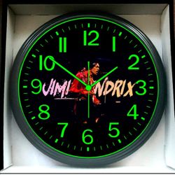 Jimi Hendrix Classic Rock Glow In The Dark Wall Clock New!