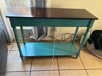 Teal and Wood Console Table
