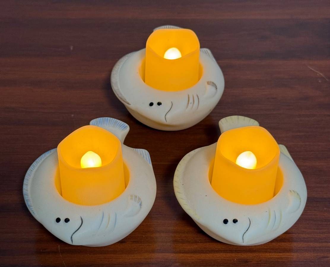Set Of Three PartyLite Candle Holders Fish Ocean Home Decor