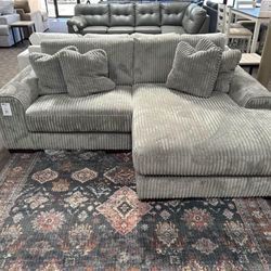 Grey Corduroy Chaise Sectional 
