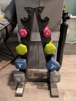Coated Dumbbells with Rack