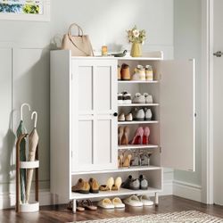 Modern White Shoe Cabinet / Entryway Organizer – Holds 18-24 Pairs