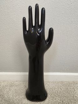 Vintage Black Ceramic Hand Jewelry Holder Ring Display Sculpture 12”