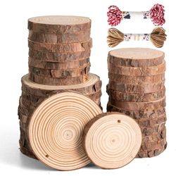 Natural Wood Slices 30 Pcs 2.4-4 Inches Wooden Ornaments Predrilled Wood Craft Kit with Hole Wooden Circles Tree Slices for Arts and Crafts, Christmas