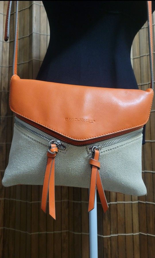 Leather/Tweed Crossbody Shoulder Bag 