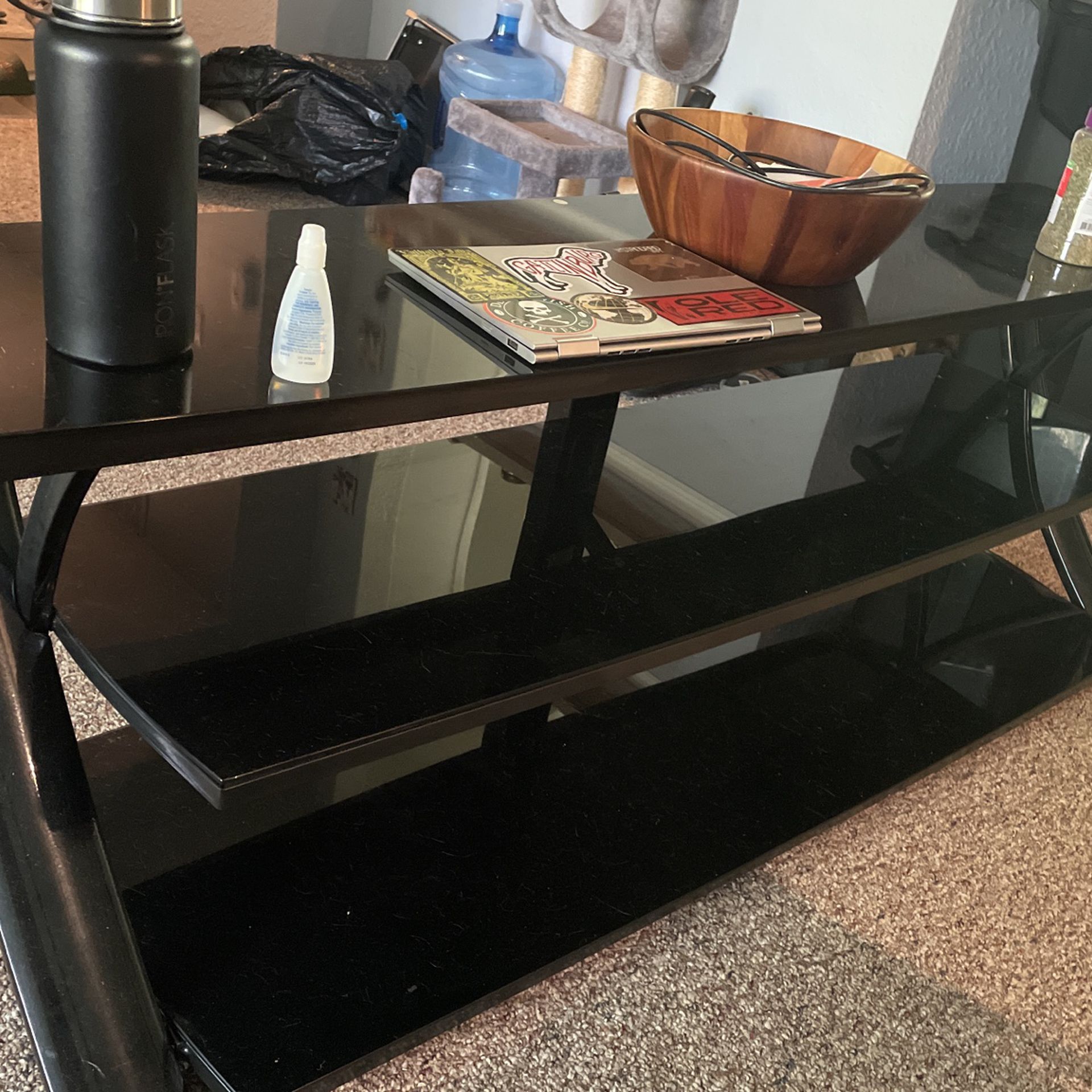 Black Glass 3-shelf TV Stand 