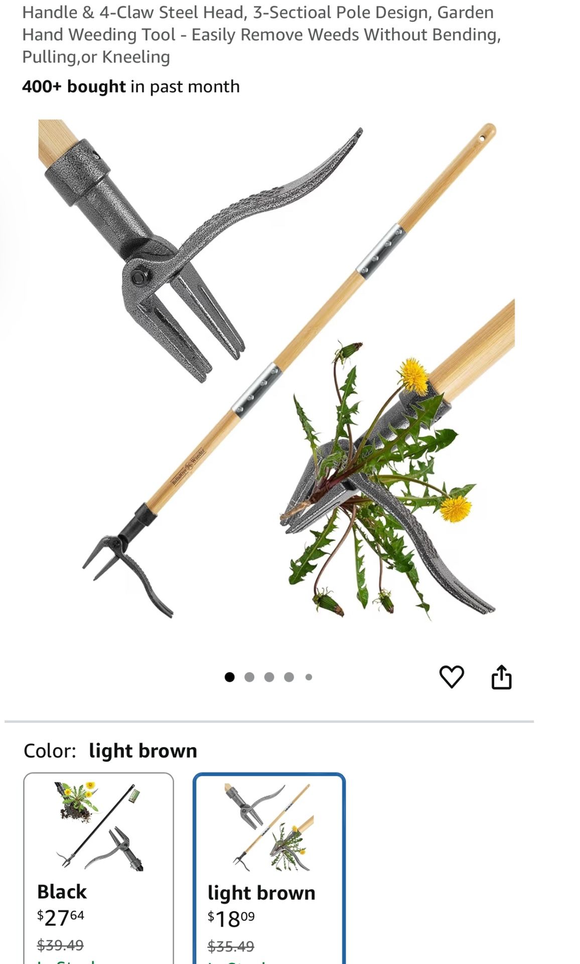 Handle & 4-Claw Steel Head, 3-Sectioal Pole Design, Garden Hand Weeding Tool