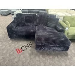 Black corduroy modular sectional sofa  // January Sale !