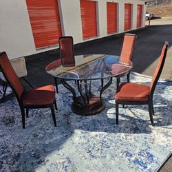 Beautiful table with glass top. I have 4 henredon chairs or 2 felt chairs. You pick. Make offer