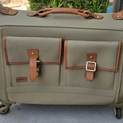 Hartmann Hudson Carry On Spinner Wheeled Garment Bag Leather Handle Brass Zipper