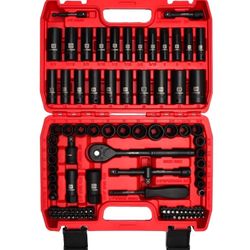 LLNDEI 3/8”Drive Impact Socket Set, Standard SAE(5/16 to 3/4-Inch) Metric Size(8-22mm), 95 Piece