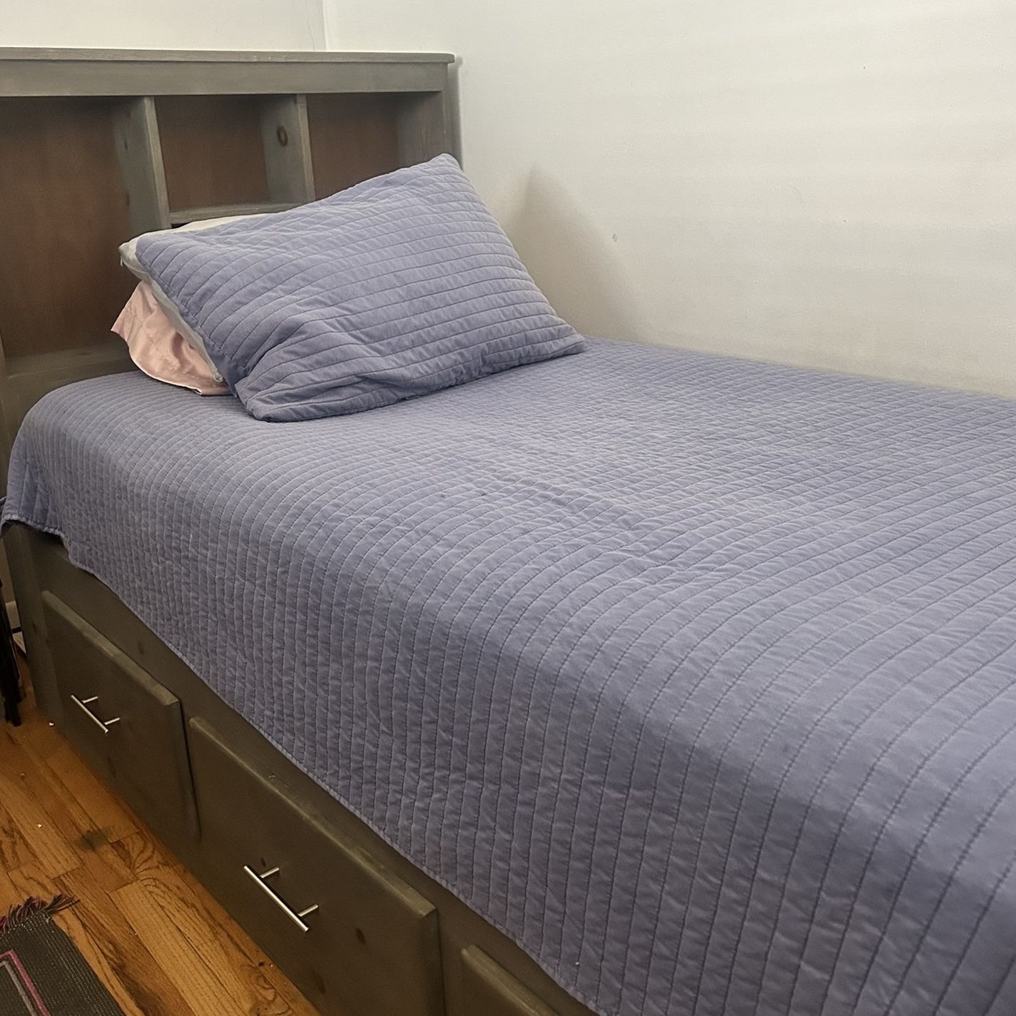 Wooden Grey Bed Frame With Matching Nightstand 