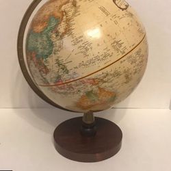 Vintage Replogle 9" Globe World Classic Series with Wood Stand. Made in the USA.