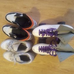 3 PAIR each 15 a piece black and orange nikes is a 9 in women , white  shoes are  a 9.5/10 , skates  9 , ALL SHOES IN WOMEN