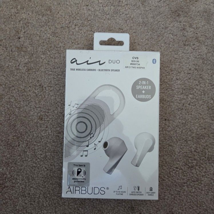 New Sealed Wireless Earbuds + Bluetooth Speaker Airbuds White Air Duo