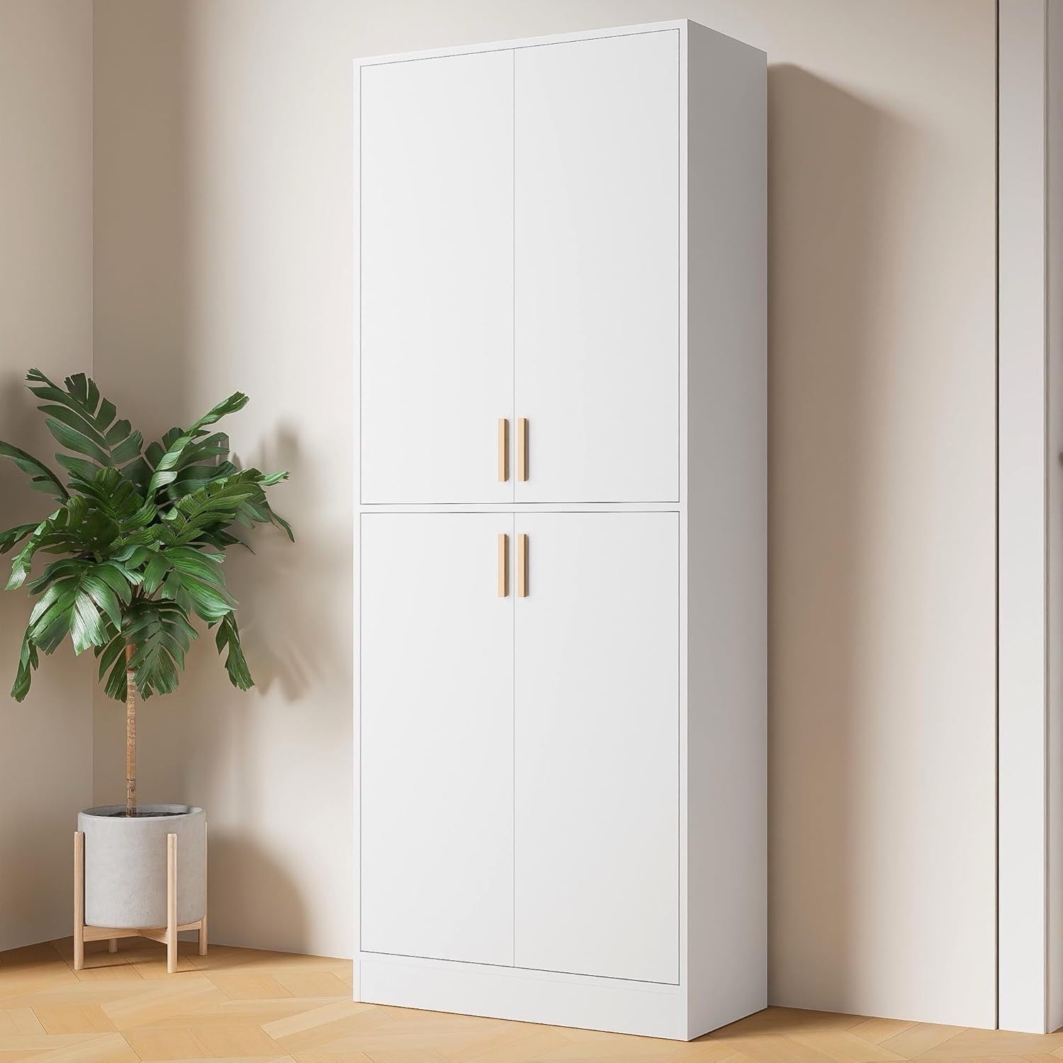 Kitchen Pantry Cabinet, 71" Tall Wood Storage Cabinet with Doors and Shelves 4 Doors Freestanding Cupboard Utility Hutch for Dining Room Li