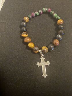 bracelet original stone & cross pendant