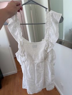White Eyelet Smocked Ruffle Tank Top