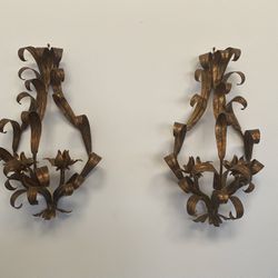 Pair Of Gilded Sconces Candelabras 