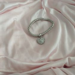 Sterling Silver Stretch Bracelet, Double Sided Heart.