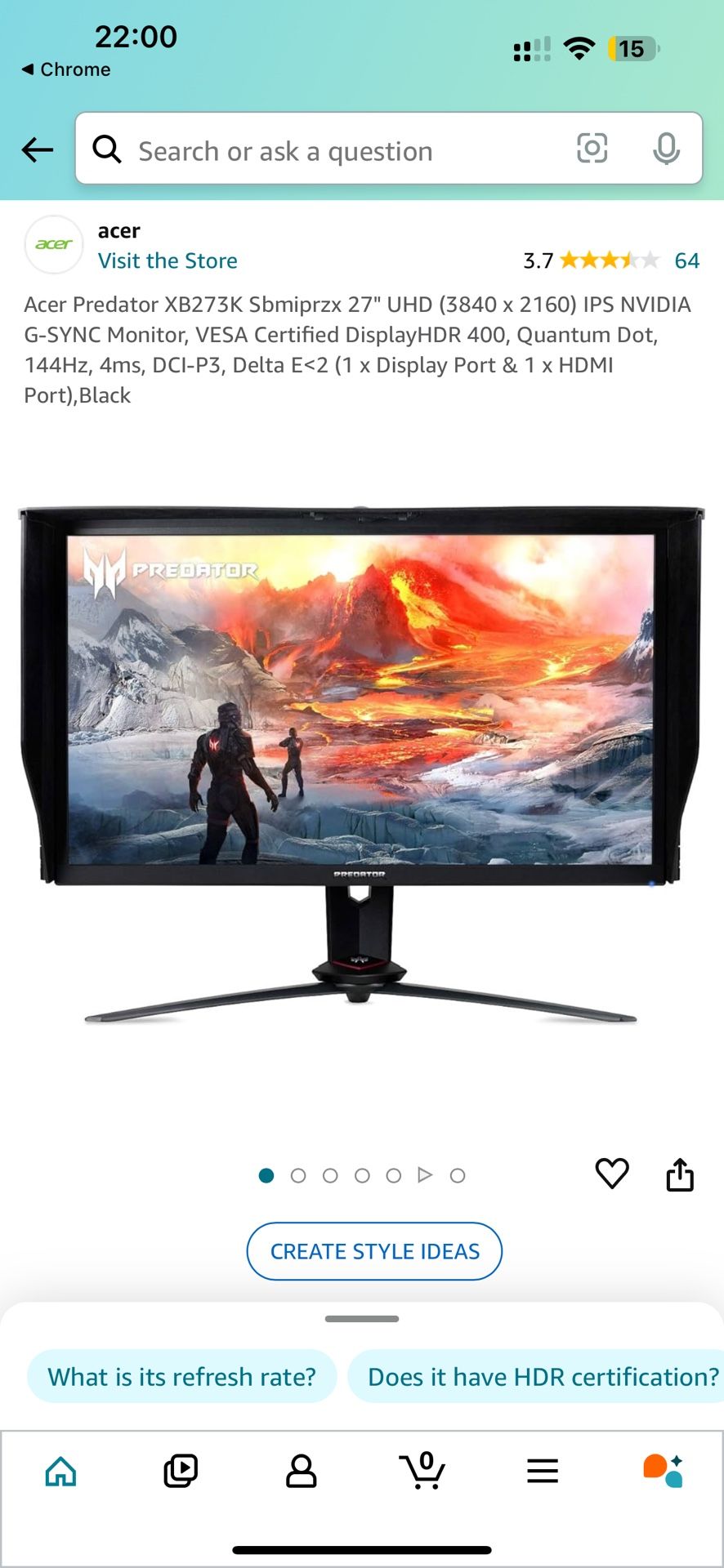 Acer Predator XB273K Sbmiprzx 27’ 4K Monitor