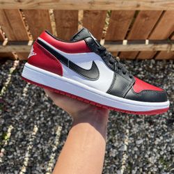 Jordan 1 Low Bred Toe (Size 4.5Y, 5.5Y, 8.5, 9, 9.5, 10)