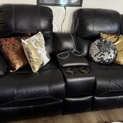 Leather Love Seat With Electric Recliners 