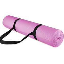 Yoga mat 68”X 24" - 1/4 Inch High Density Anti-tear With Carrying Straps Pink