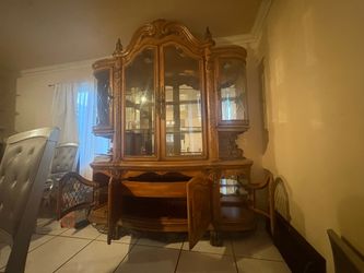 Large Ornate Wood China Cabinet Hutch