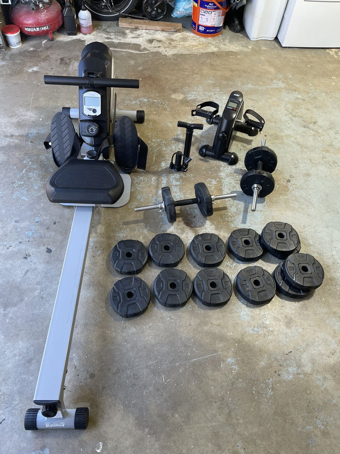 Full Complete Fitness Set Rowing Machine, Pedal Exerciser, Dumbbell Set Weights And Pump Included