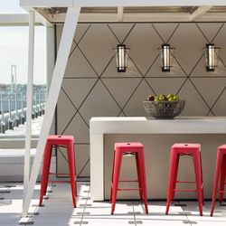 New Set of 4 30 Inches Metal Bar Stools High Backless Stools Indoor-Outdoor Stackable Kitchen Stools  New in box STL002RD-4 11.8"D x 11.8"W x 30"H inc