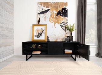 💎Rustic Vibe 2-door Mango Wood 70" TV Stand Media Cabinet Charcoal Black💎