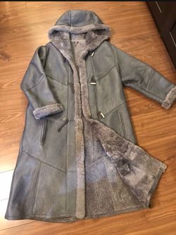 Genuine Shearling and Leather Coat, Size L/XL, Like New