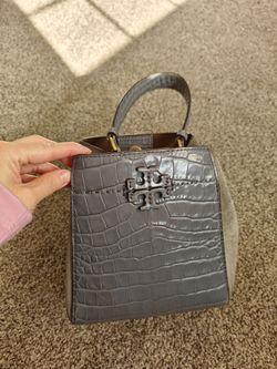 Tory Burch Gray Croc-Embossed Mini Handbag