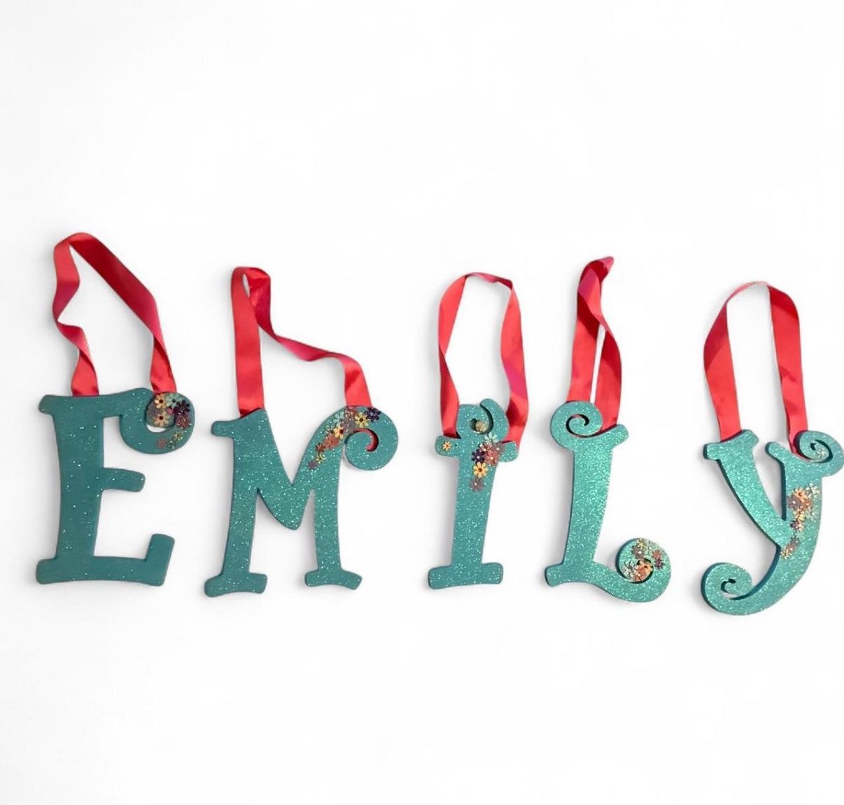 Personalized Blue Floral Wall Letters "EMILY" for Kids Room Decor