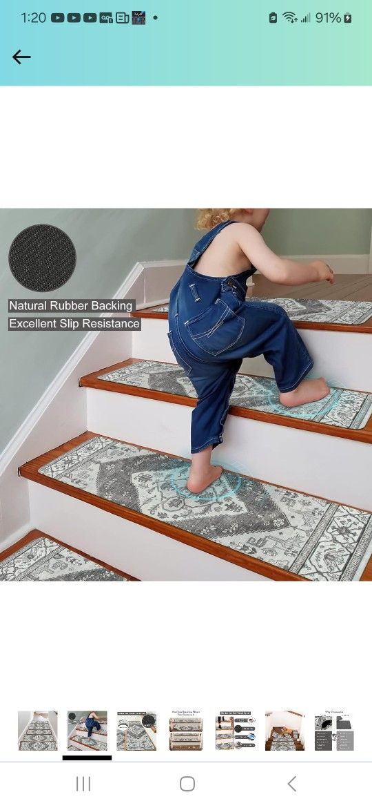 OJIA Extra Non-Slip Stair Treads for Wooden Steps, 30"X8" Indoor Stair Runners Slip Resistant Stair Rugs Safety Mats for Dogs, Kids & Elders, Rubber B