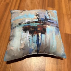Abstract Art Throw Pillow 16x17 Decorative Accent Cushion Blue Neutral Modern