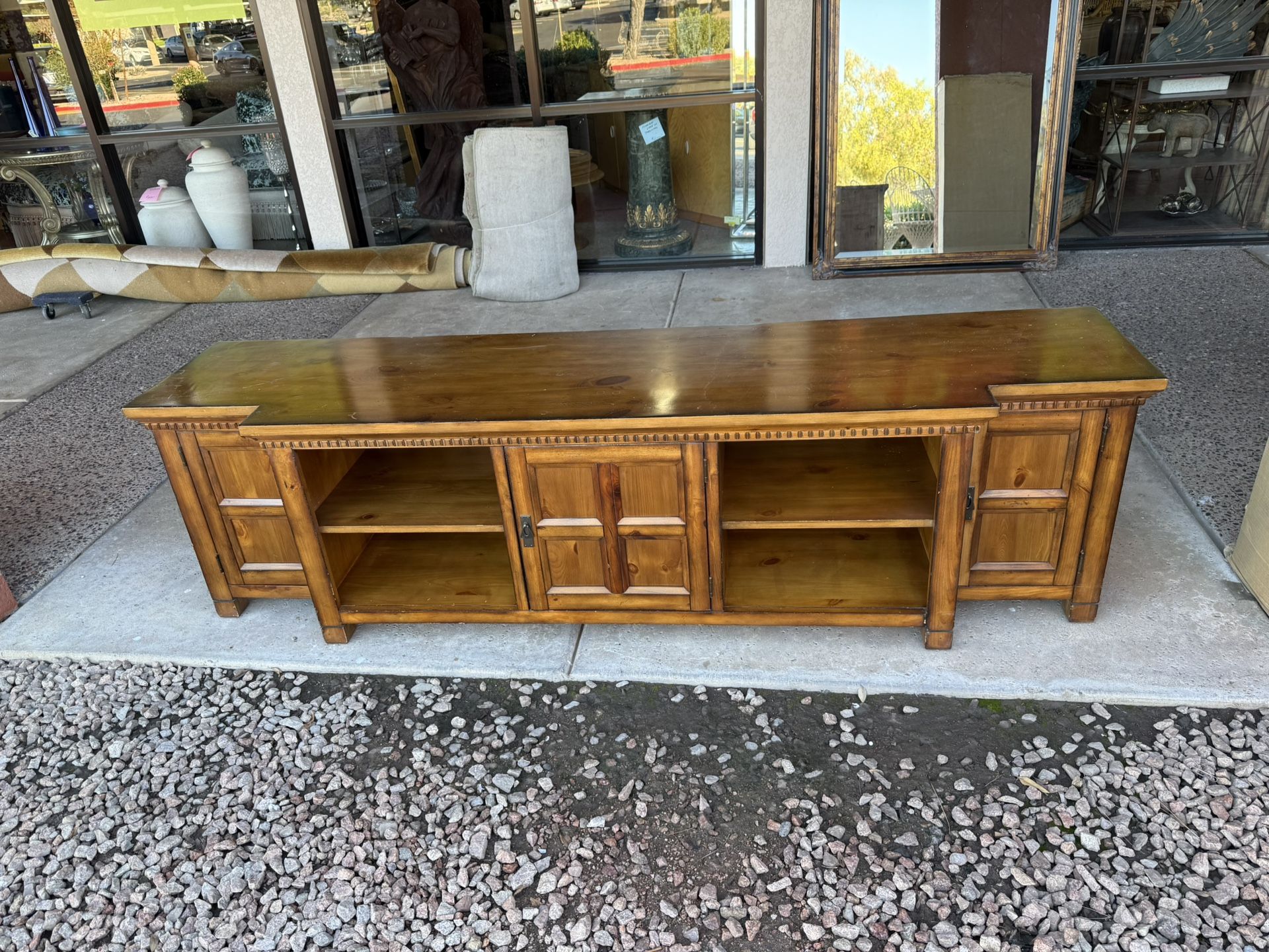 Extra long TV entertainment console, real wood! 88.5” long