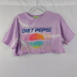 Diet Pepsi T Shirt Crop Top Woman's Forever 21 Purple White Tie Dye Size Medium M Retro
