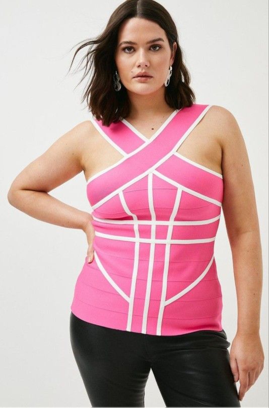 NWT Karen Millen Bandage Knit Contrast Cross Front Top Sz S