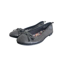 Faded Glory Girls 3 Slip On Ballet Flats Black Glitter Memory Foam Bow