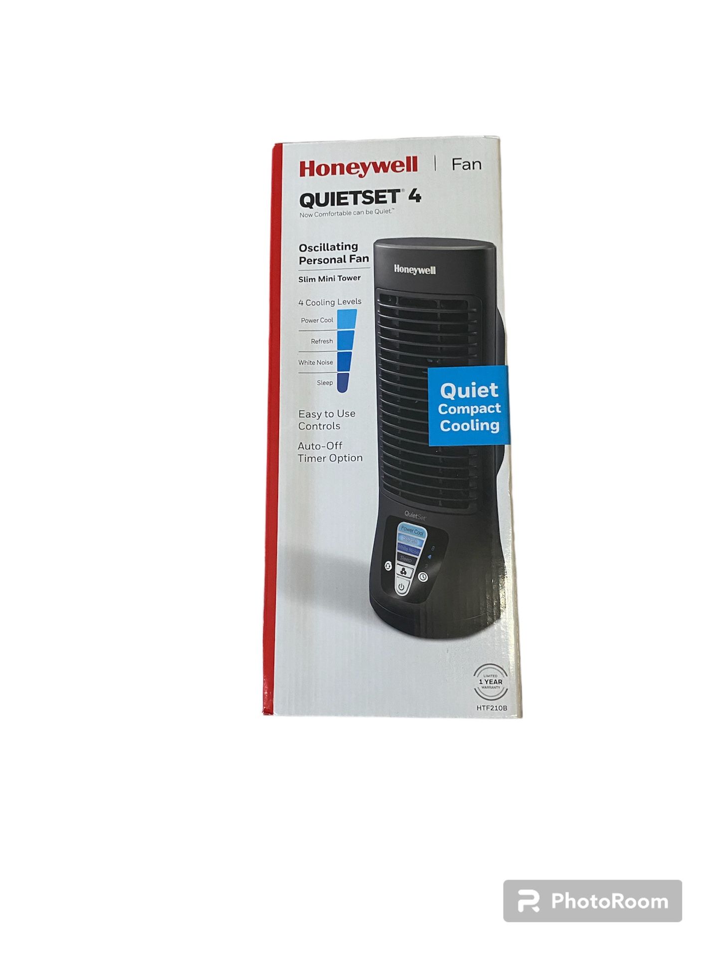 Honeywell Black 13" QuietSet Oscillating Slim Mini Tower Personal Table Fan, HTF210B