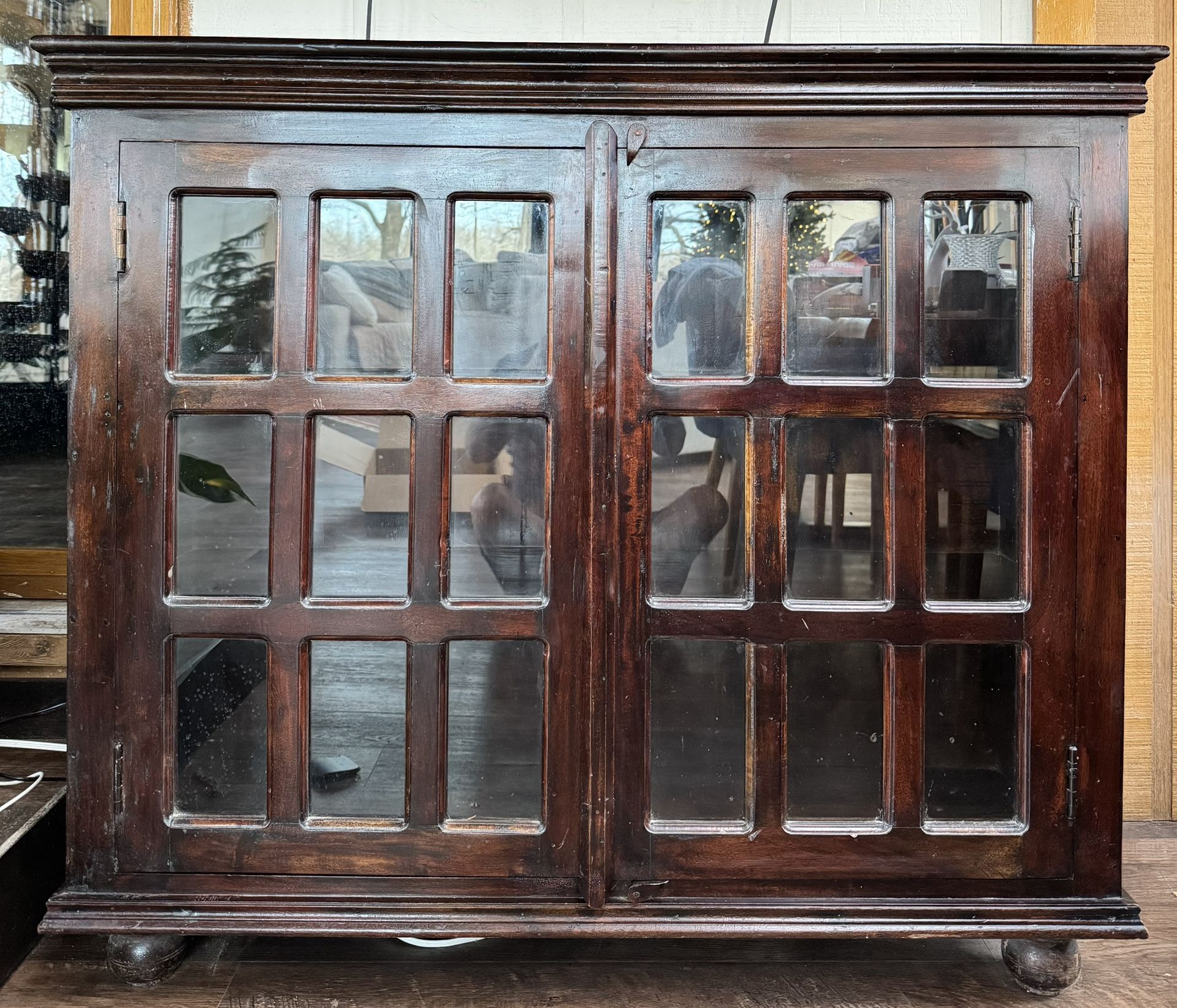 Wooden Cabinet with Glass Doors – Solid & Rustic