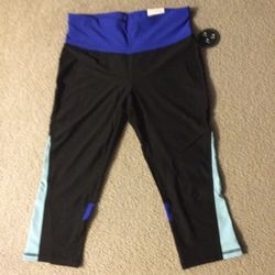 Xersion Color Block Jersey Fitted Capri Yoga Pants, Sz L ~ NEW 