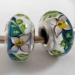 2 Charms For Pandora Soft Pink Lily Murano Charms 925 Sterling Silver Cores  