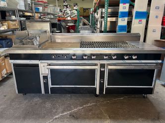 NEW 90" Cooking Suite Combination Jade Range Gas Deep Fryer Griddle 6 Burner Open Flame On 2 Ovens #4072