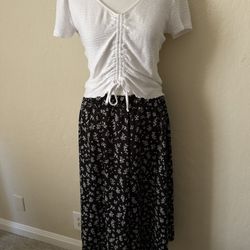 Black floral print skirt