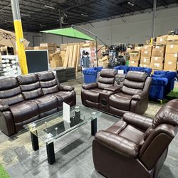 Recliner 3Pcs Set with Bluetooth Speaker and Lights / Juego de 3 piezas reclinables con altavoz Blue